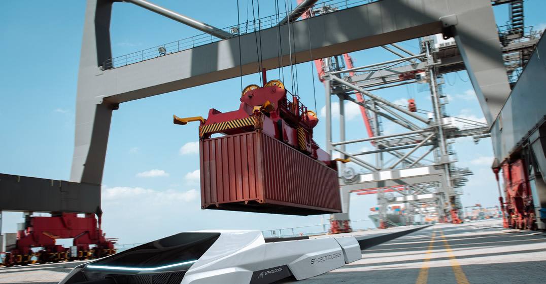 Container being loaded onto an Aerodock shuttle