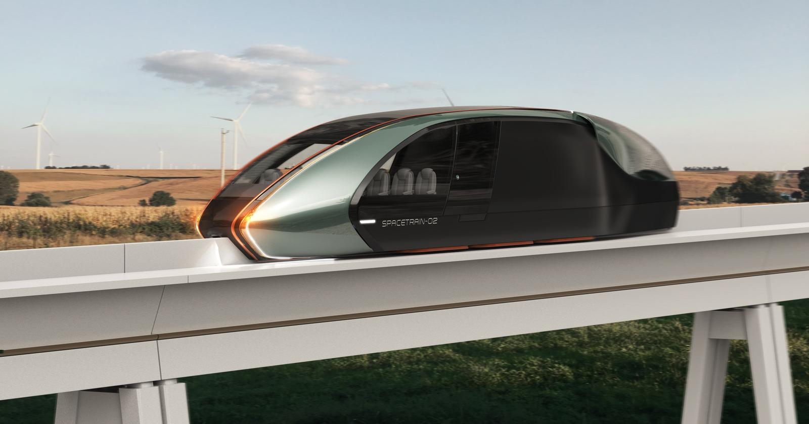 Aerotrain shuttle on its elevated monorail