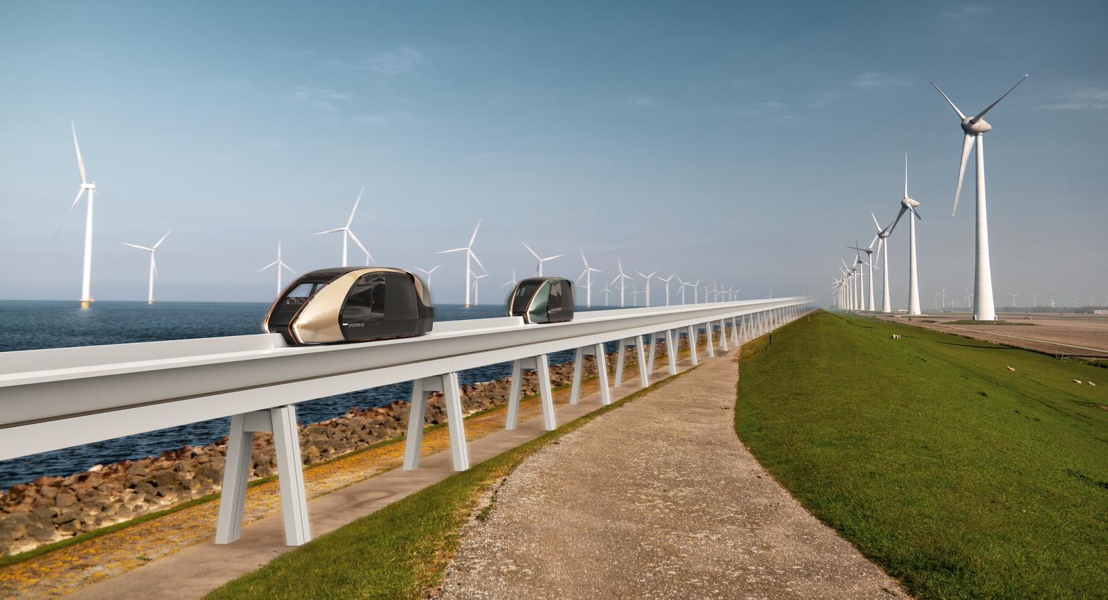 Seaside line beside an offshore wind farm