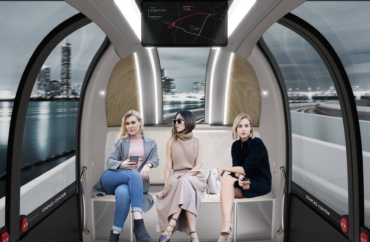 Interior of an Aeropod with three passengers